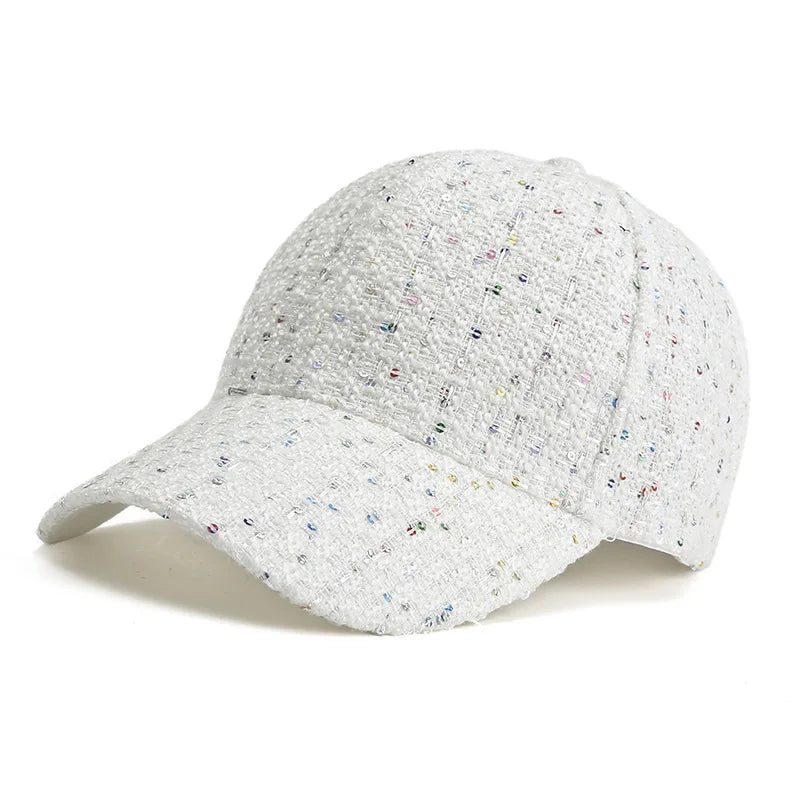 Boné casual estilo coreano para outono e inverno, chapéu de proteção solar com lantejoulas, moderno para atividades ao ar livre
