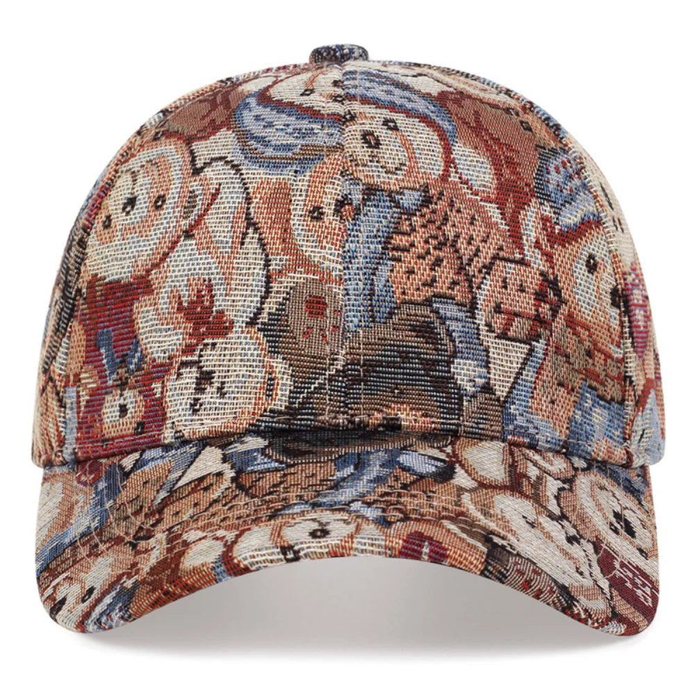 Boné de beisebol retrô jacquard com estampa completa de ursinho, versões masculina, adequado para fotografia de rua e passeios