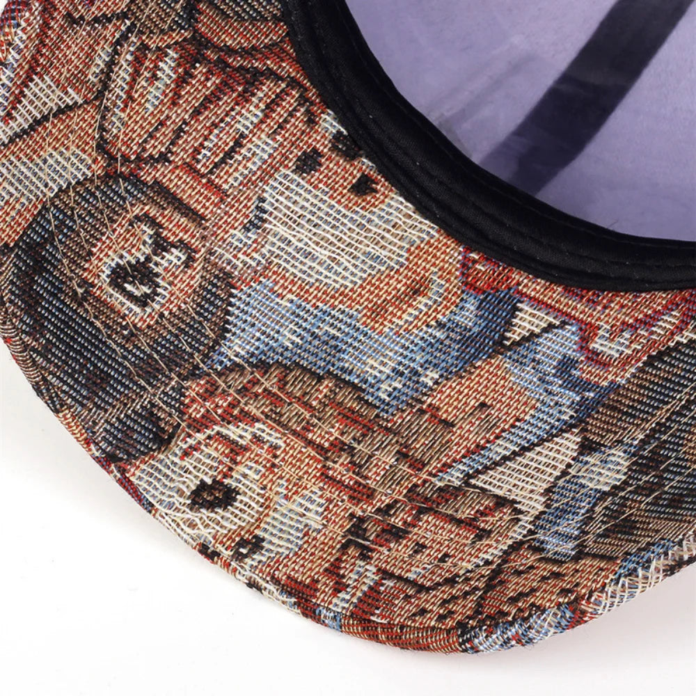 Boné de beisebol retrô jacquard com estampa completa de ursinho, versões masculina, adequado para fotografia de rua e passeios